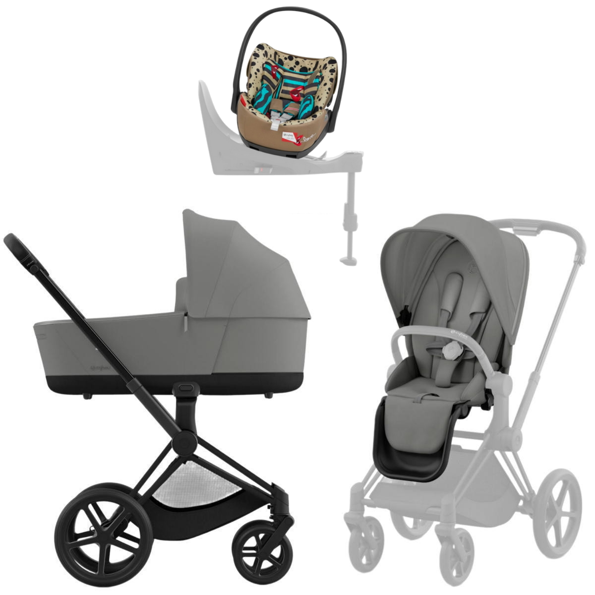 Коляска Cybex Priam IV Matt Black complete Cloud T One Love Base T 4 в 1 Mirage Grey