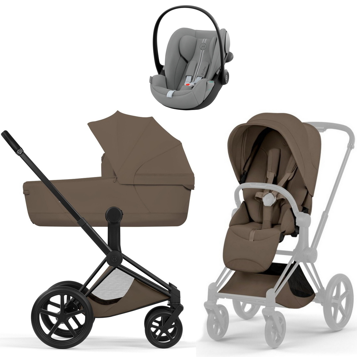 Коляска Cybex Priam V Matt Black Style Cloud G3 Stone Grey Plus 3 в 1 Coconut Brown