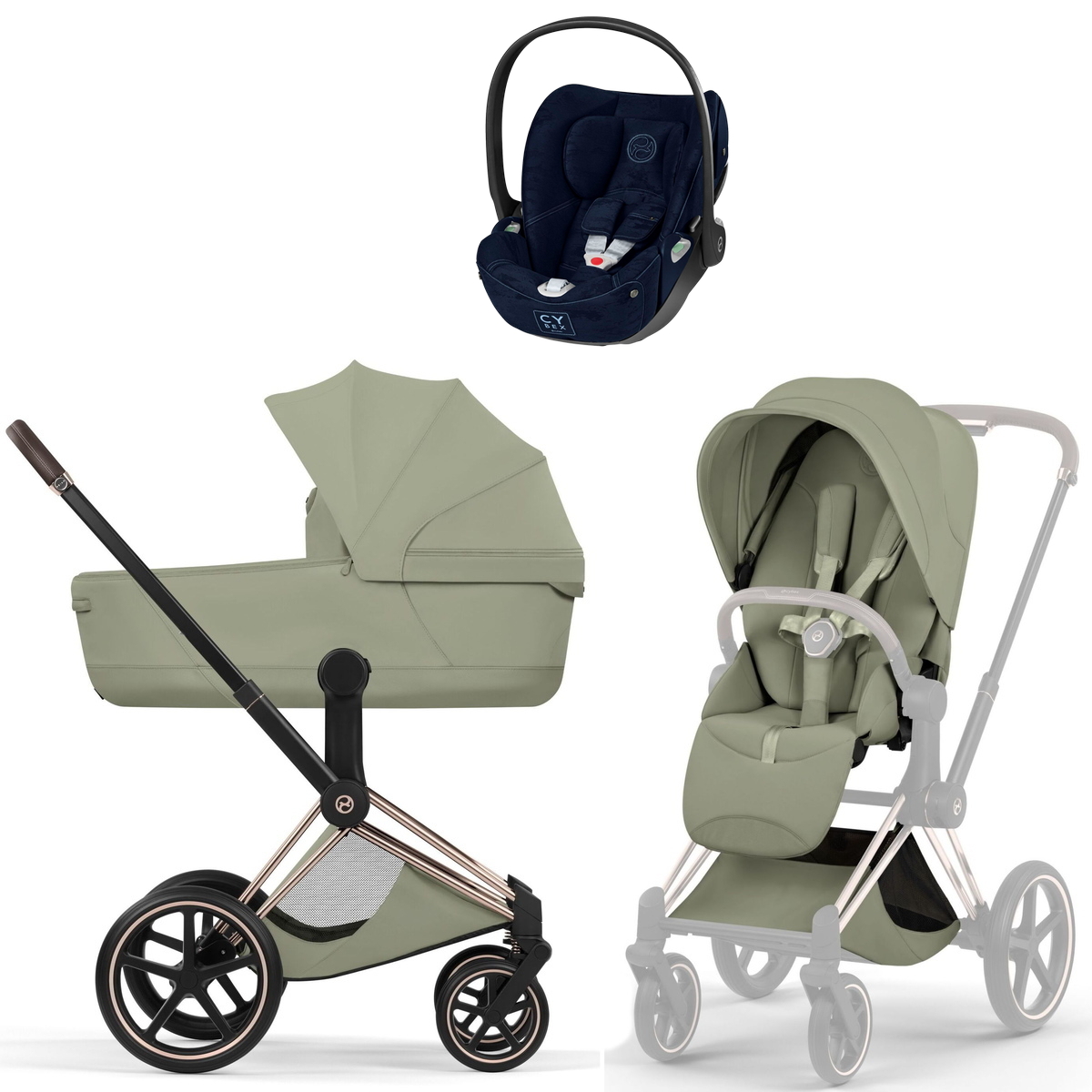 Коляска Cybex Priam V Rosegold Style Cloud T Rebellious Luxury Denim Blue 3 в 1 Sage Green