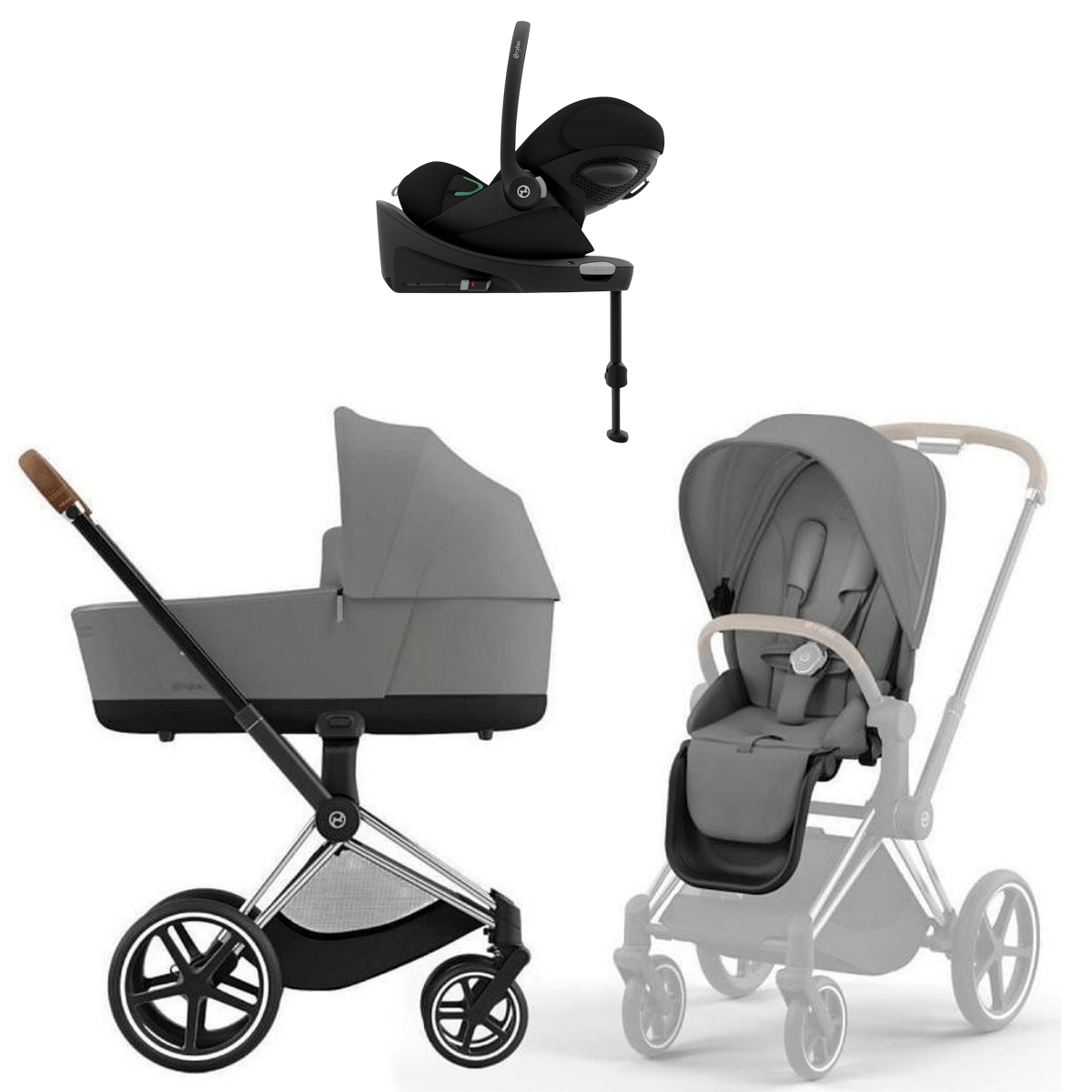 Коляска Cybex Priam IV Chrome Brown complete Cloud G3 Magic Black Base G3 4 в 1 Mirage Grey