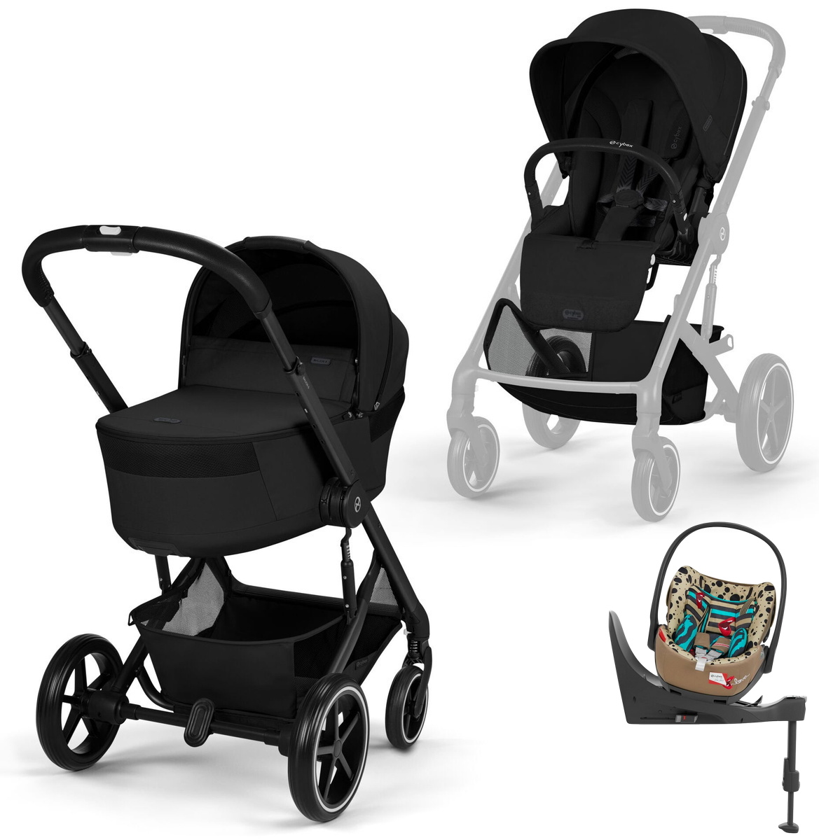 Коляска Cybex Balios S Lux Fold Cot BLK Cloud T One Love Base T 4 в 1 Moon Black с дождевиками