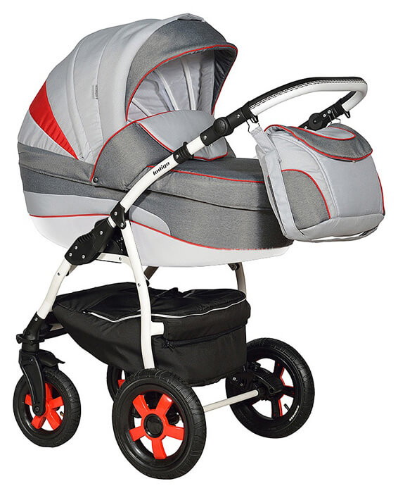 Детская коляска Indigo INDIGO F 3 в 1 43 св.серый+т.серый+красный