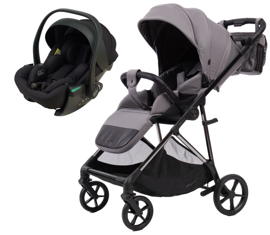 Прогулочная коляска Peppy Amici с автокреслом Jet Black Grey рама Black Chrome