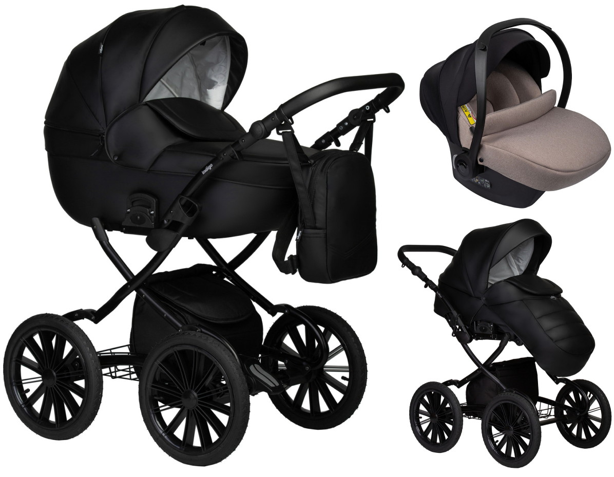 Детская коляска Indigo Mio Eco Plus 14 3 в 1 с автокреслом Avionaut Cosmo Beige 01 черная кожа