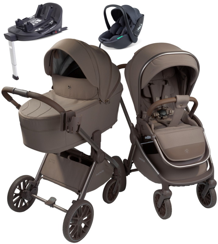 Детская коляска AmaroBaby Phenom 4 в 1 с автокреслом Rant Miro Dark Grey и базой бежевый