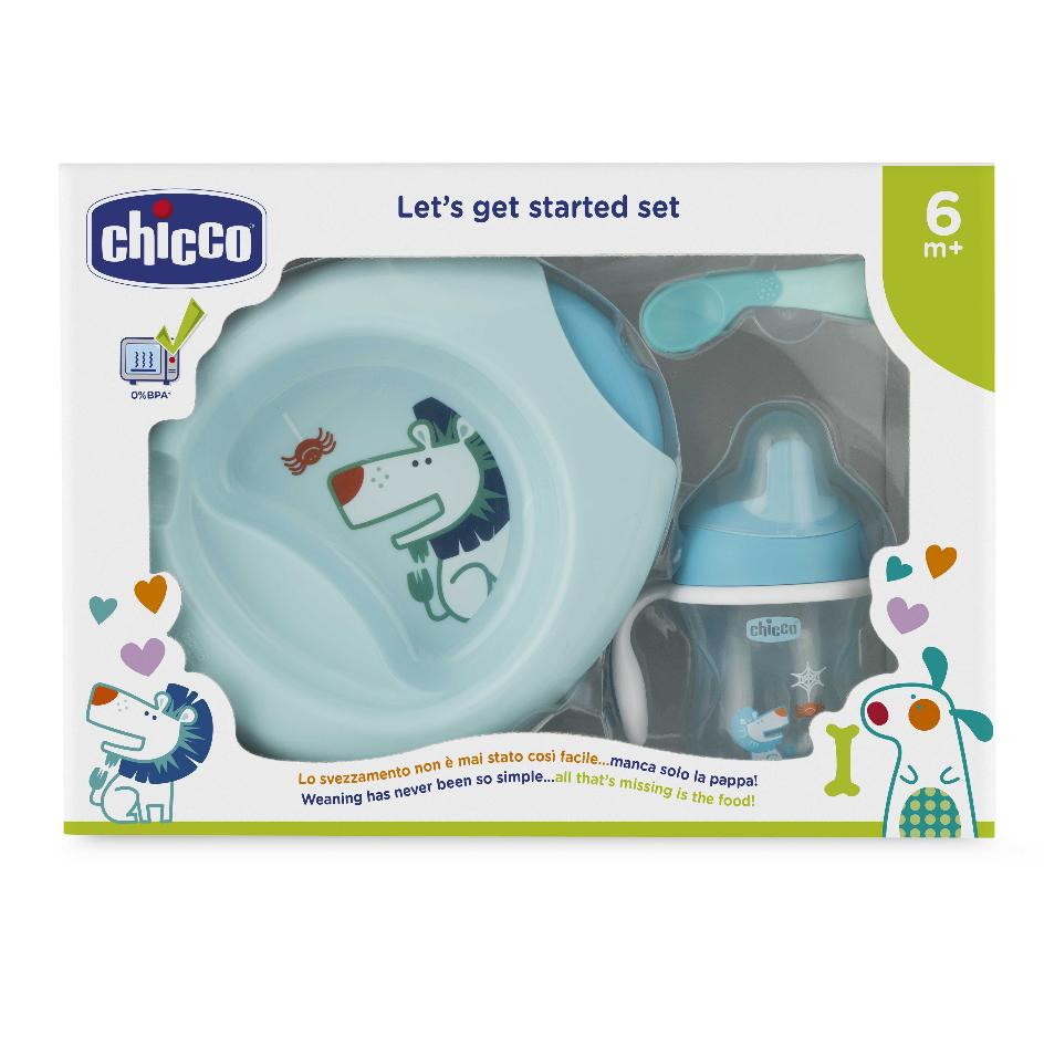 Набор детской посуды Chicco 6+ (3 предмета) голубой