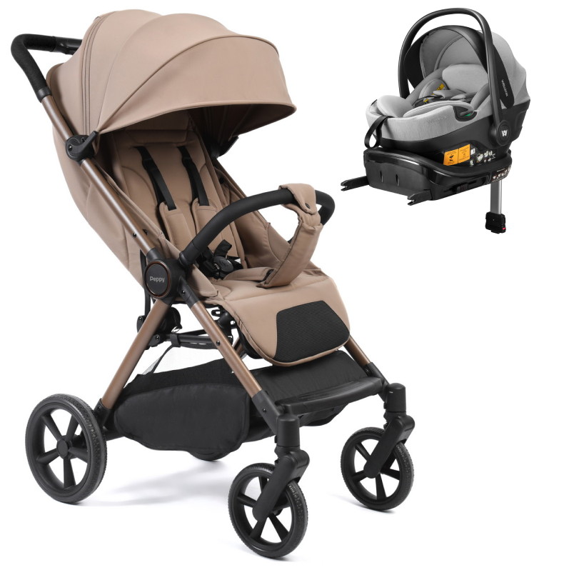 Прогулочная коляска Peppy Vigo с автокреслом Welldon Crown 2 Grey и базой Latte латте