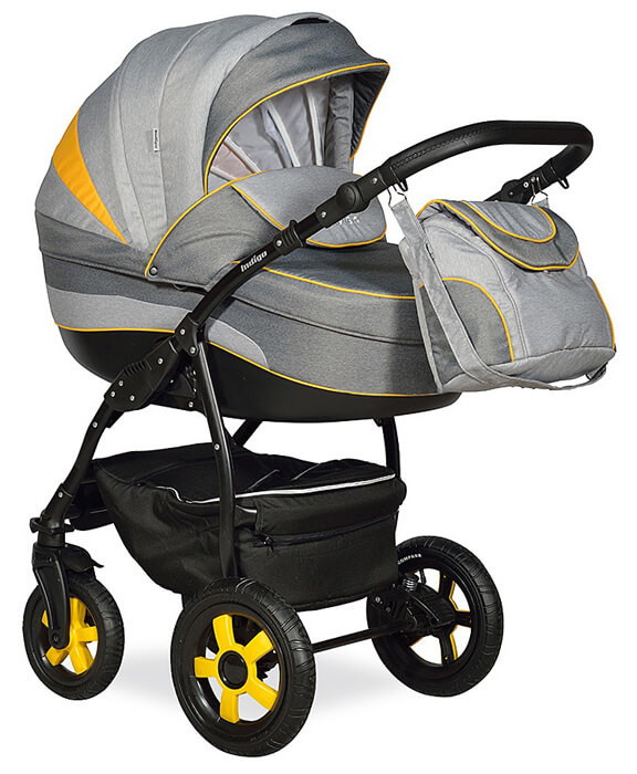 Детская коляска Indigo Indigo 2 в 1 44 св.серый+т.серый+желтый