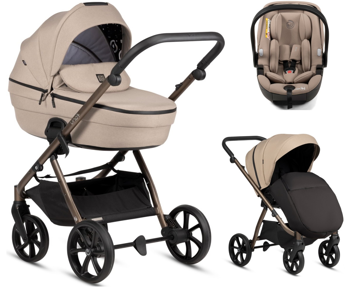Детская коляска Tutis Uno 6 Plus Essential collection 3 в 1 с автокреслом Beno Beige 1602146 Nougat с сумкой