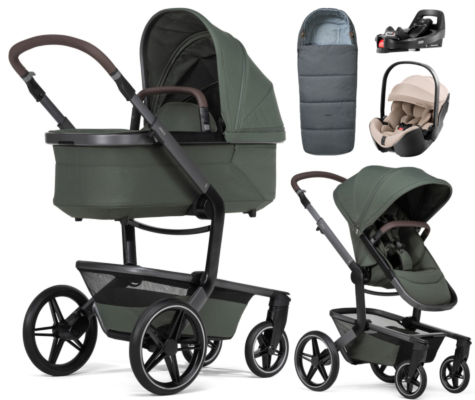 Детская коляска 4 в 1 Joolz Day 5 и автокресло Britax Roemer Baby-Safe Pro Style Teak и база Vario Base 5Z + конверт в подарок Forest green