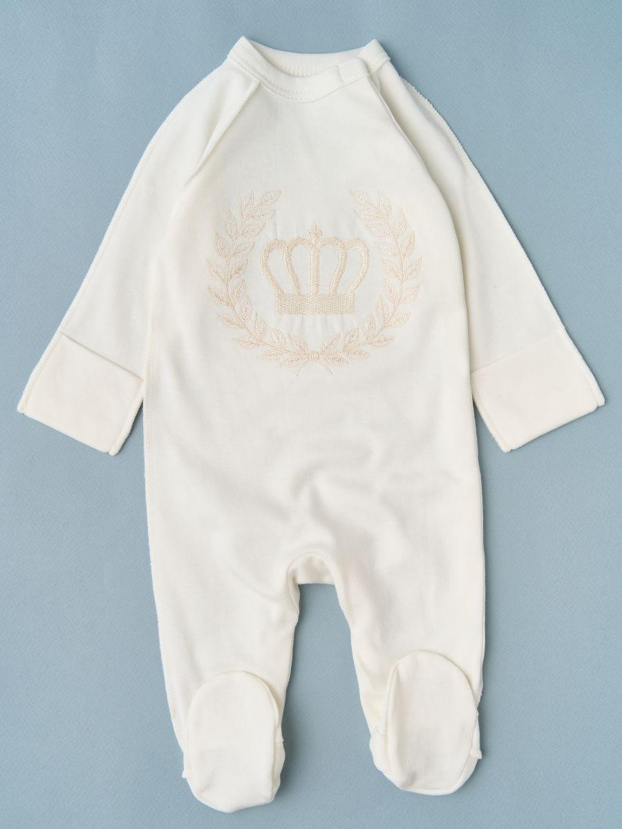 Комбинезон-асим на кнопках Little Star Герб Корона интерлок 8699 (ЧЗ-мз) крем 68