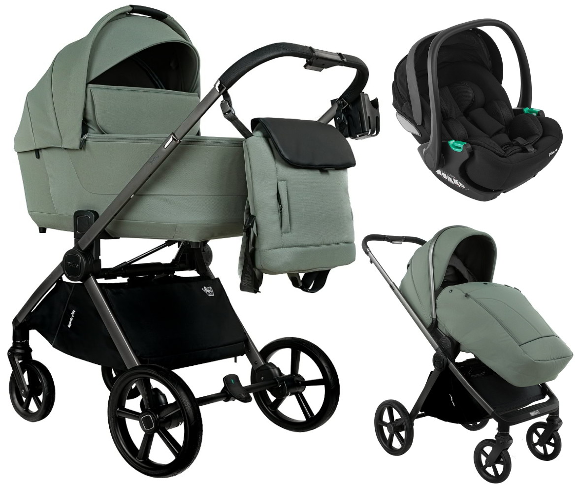 Детская коляска Pituso Teffy 3 в 1 с автокреслом Baesa Black Sage Green/Graphite