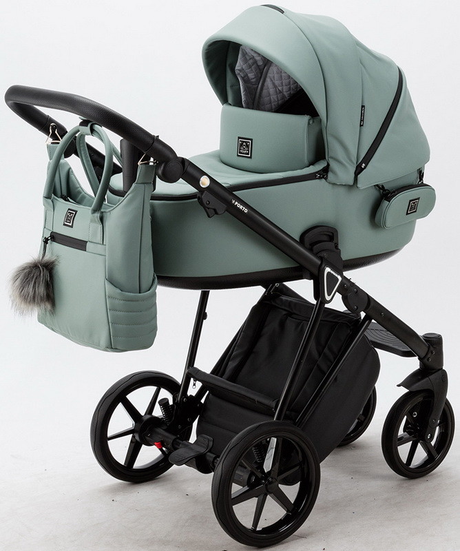 Детская коляска Adamex Porto Deluxe 2 в 1 PO-SA20 (СЕР-ЗЕЛЁН.КОЖА)