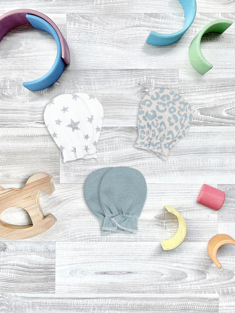 Рукавички-антицарапки Mjolk Blue Leopard, Звёзды, Baby Blue сет из 3х пар