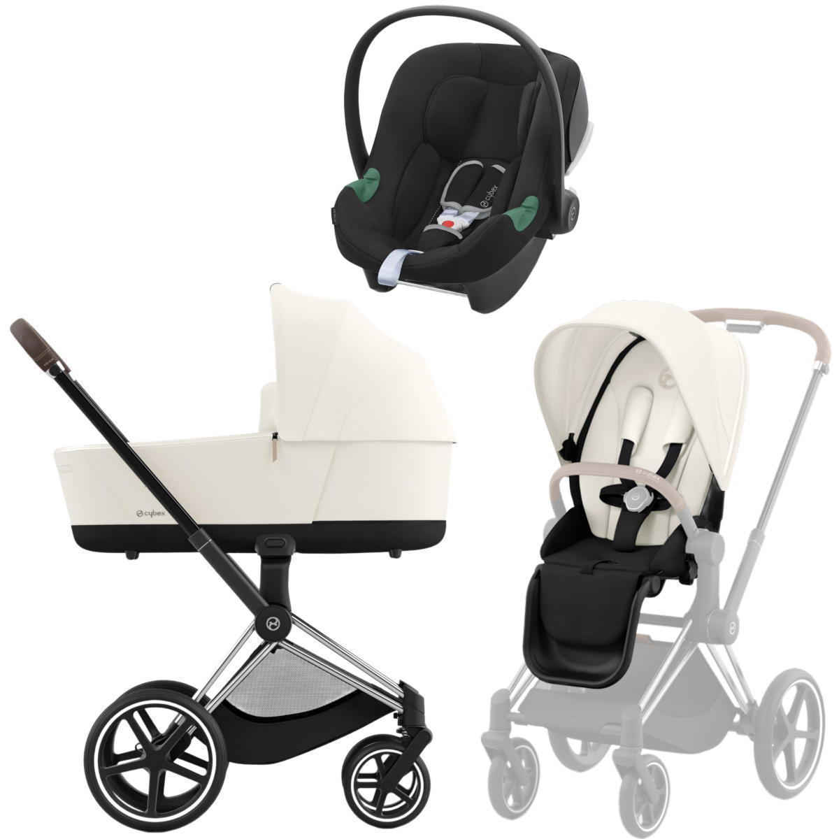 Коляска 3 в 1 Cybex Priam IV Chrome Brown complete и автокресло Aton B2 i-Size Volcano Black Off White