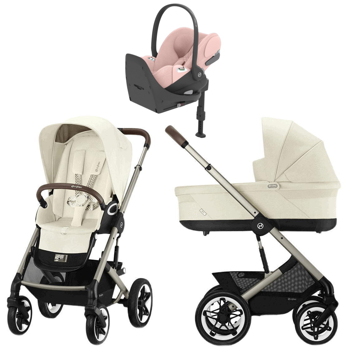 Коляска Cybex Talos S Lux TPE complete Cloud T Peach Pink Plus Base T 4 в 1 Seashell Beige с дождевиками