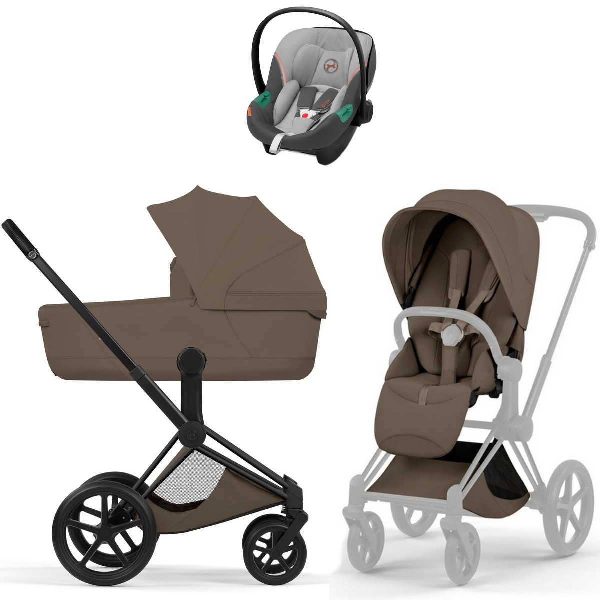Коляска Cybex Priam V Matt Black Style Aton S2 Lava Grey 3 в 1 Coconut Brown