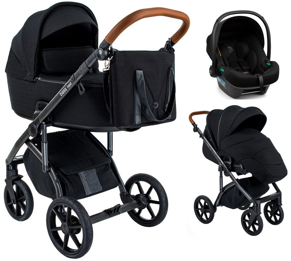 Детская коляска Roan Bass Next 3 в 1 с автокреслом Tutis Elo Lux Black RN022/1 Black