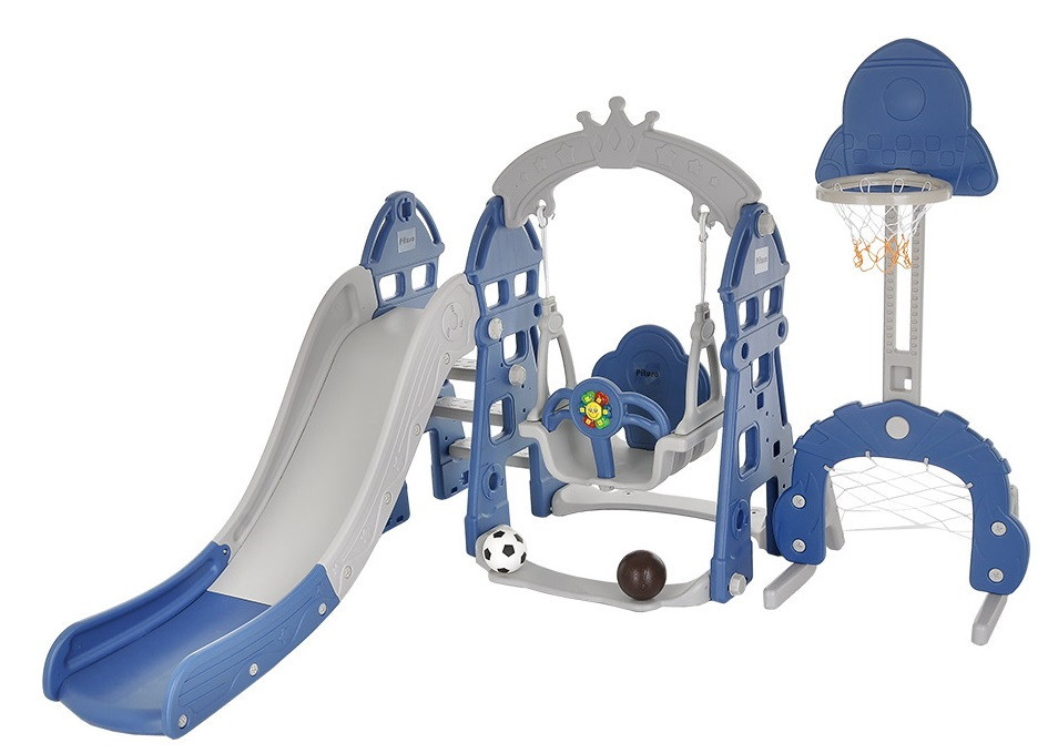 Горка-Комплекс Pituso Замок горка,качели,футб.ворота,баскет.стойка,звук Синий/серый
