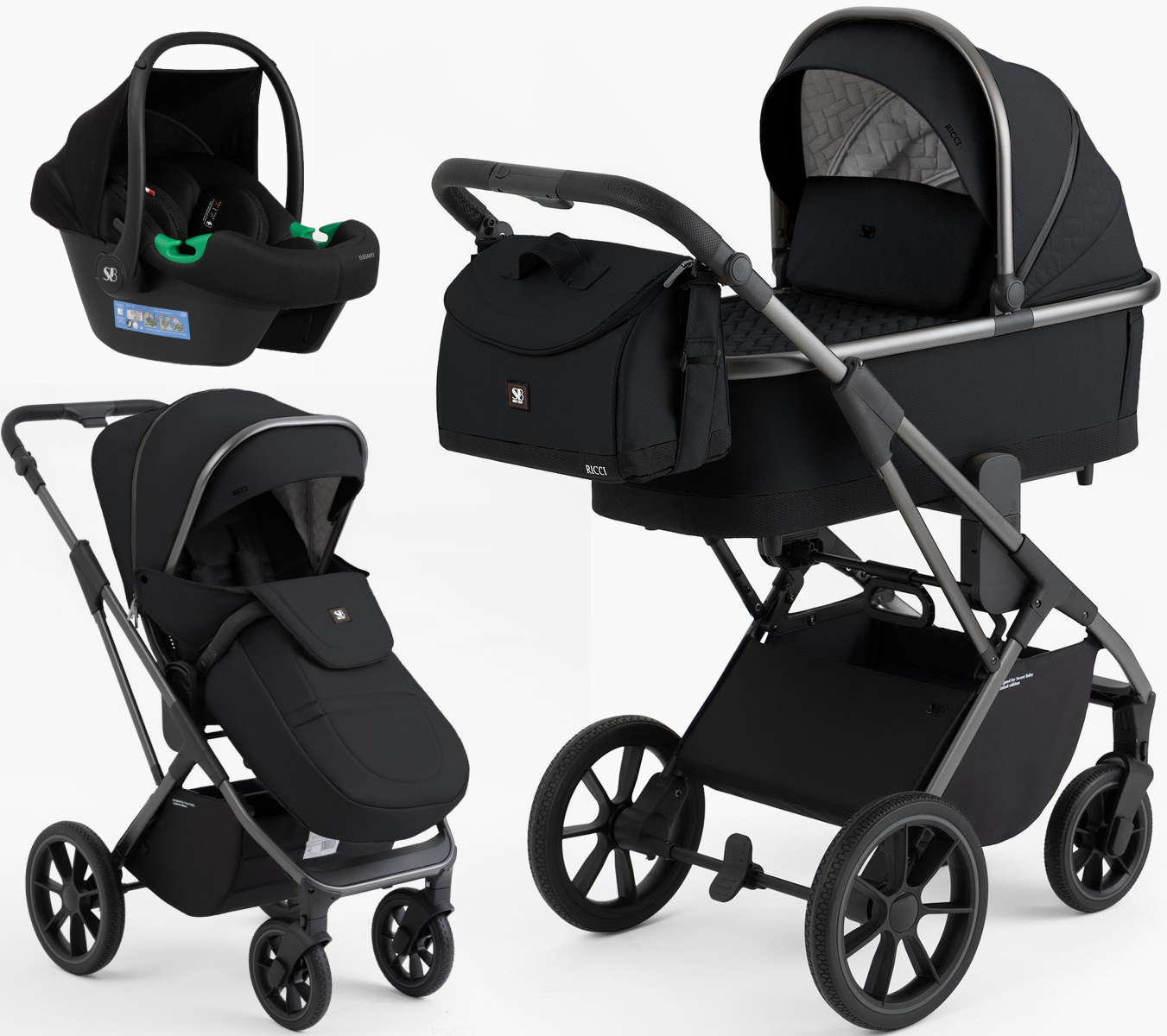 Коляска 3 в 1 Sweet Baby Ricci + автокресло Elegante Plus Black