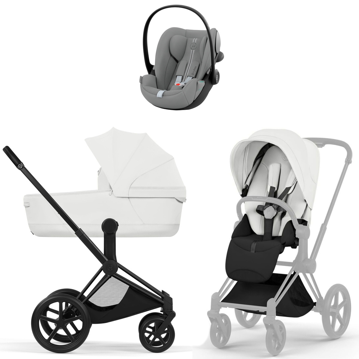 Коляска Cybex Priam V Matt Black Style Cloud G3 Stone Grey Plus 3 в 1 Off White