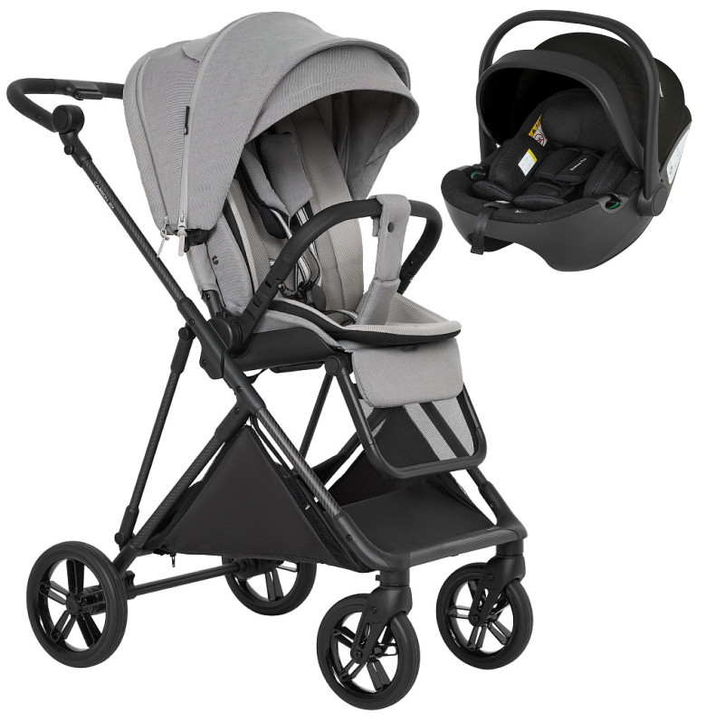 Детская прогулочная коляска Pituso Carbon RX c автокреслом Baesa Pro Black Horizon Grey/рама carbon
