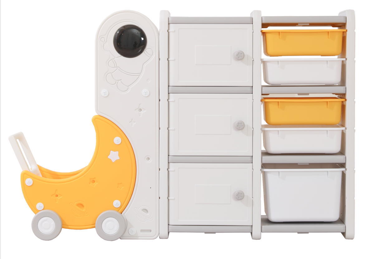 Стеллаж для игрушек UNIX Kids Moon 8 (3 полки + 5 ящиков) желтый/белый