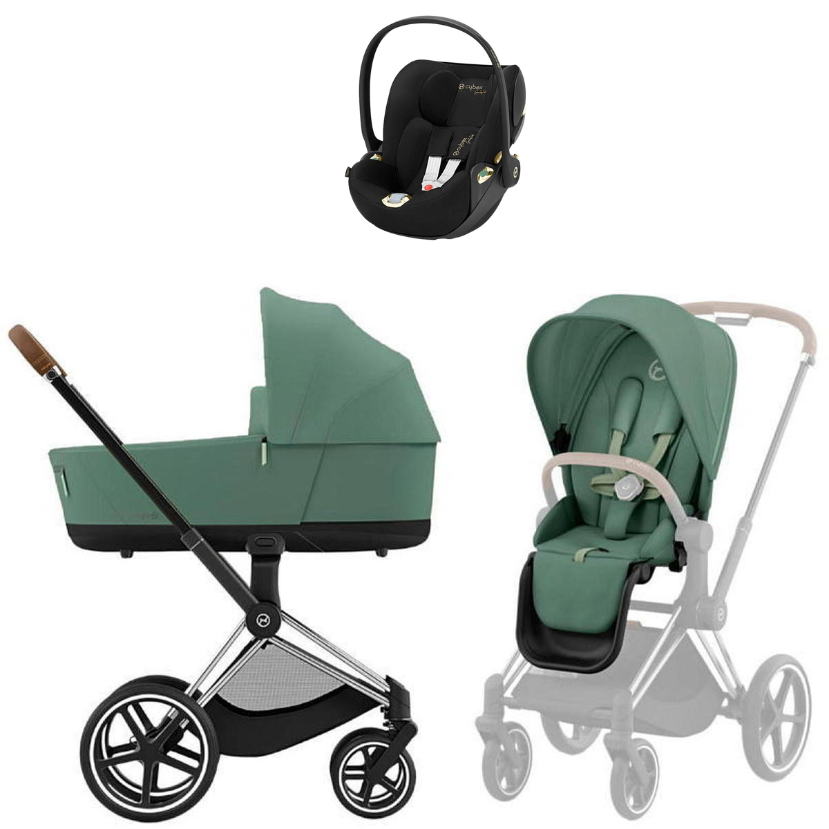 Коляска Cybex Priam IV Chrome Brown complete Cloud T Jeremy Scott Wings 3 в 1 Leaf Green
