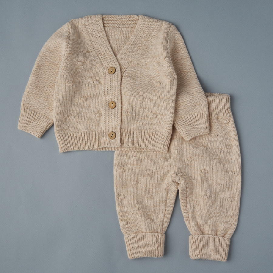 Кардиган и штанишки вязаные Little Star Pom-Pom 005 (ЧЗ-нк) слоновая кость 56