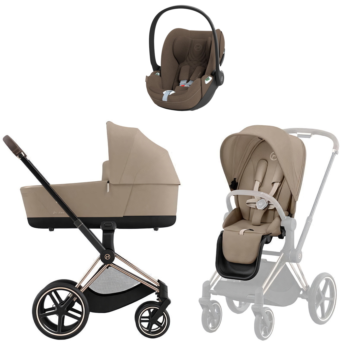Коляска Cybex Priam IV Rosegold complete Cloud T Coconut Brown Plus 3 в 1 Cozy Beige