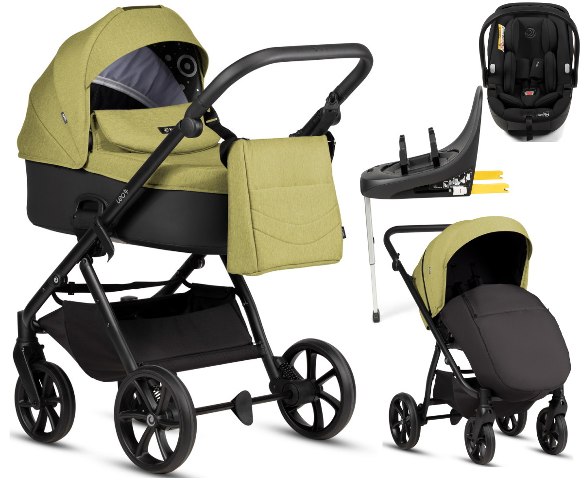 Детская коляска Tutis Leo 3 Plus 4 в 1 с автокреслом Beno Black и базой 1582302 Green