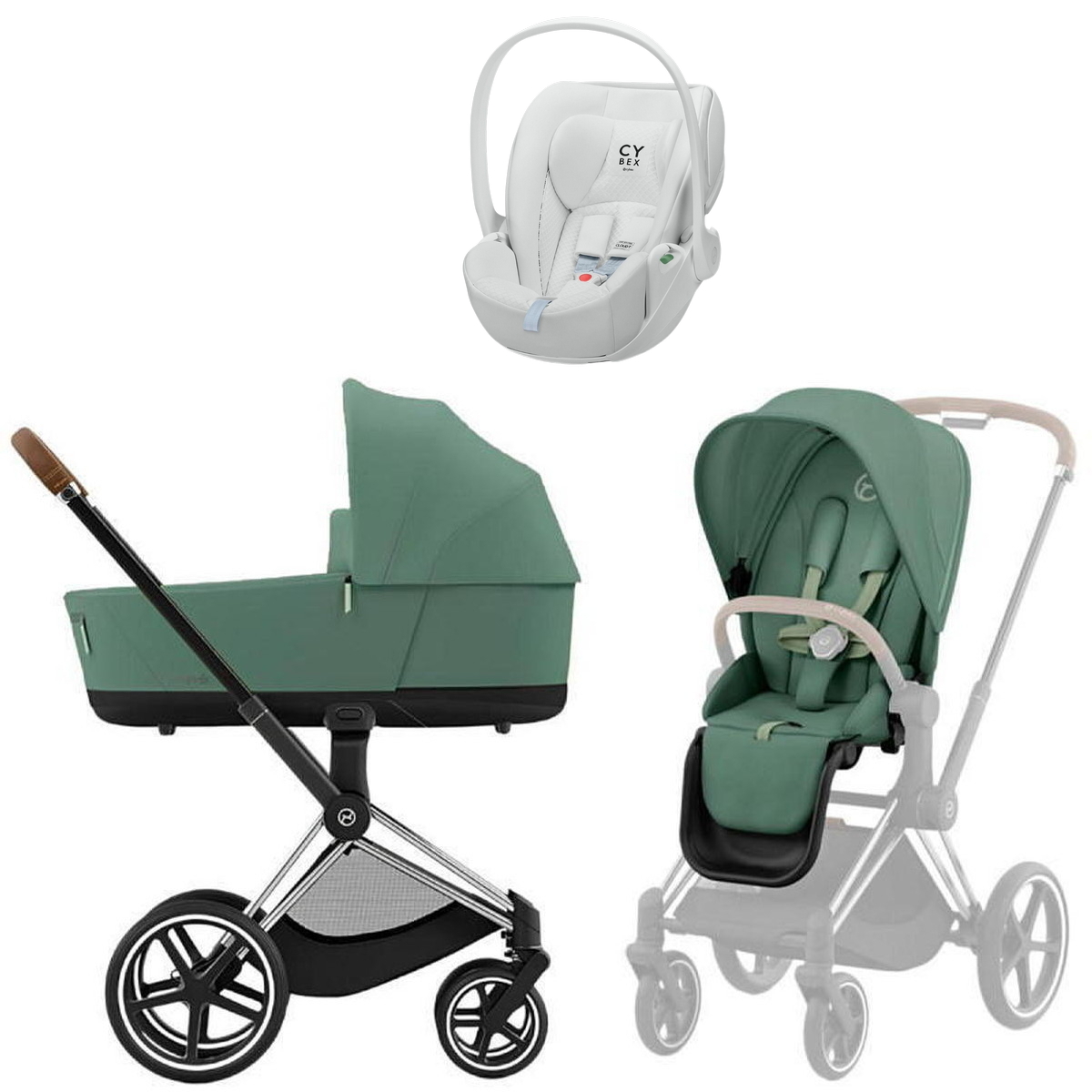 Коляска Cybex Priam IV Chrome Brown complete Cloud T Urban Mobility White 3 в 1 Leaf Green