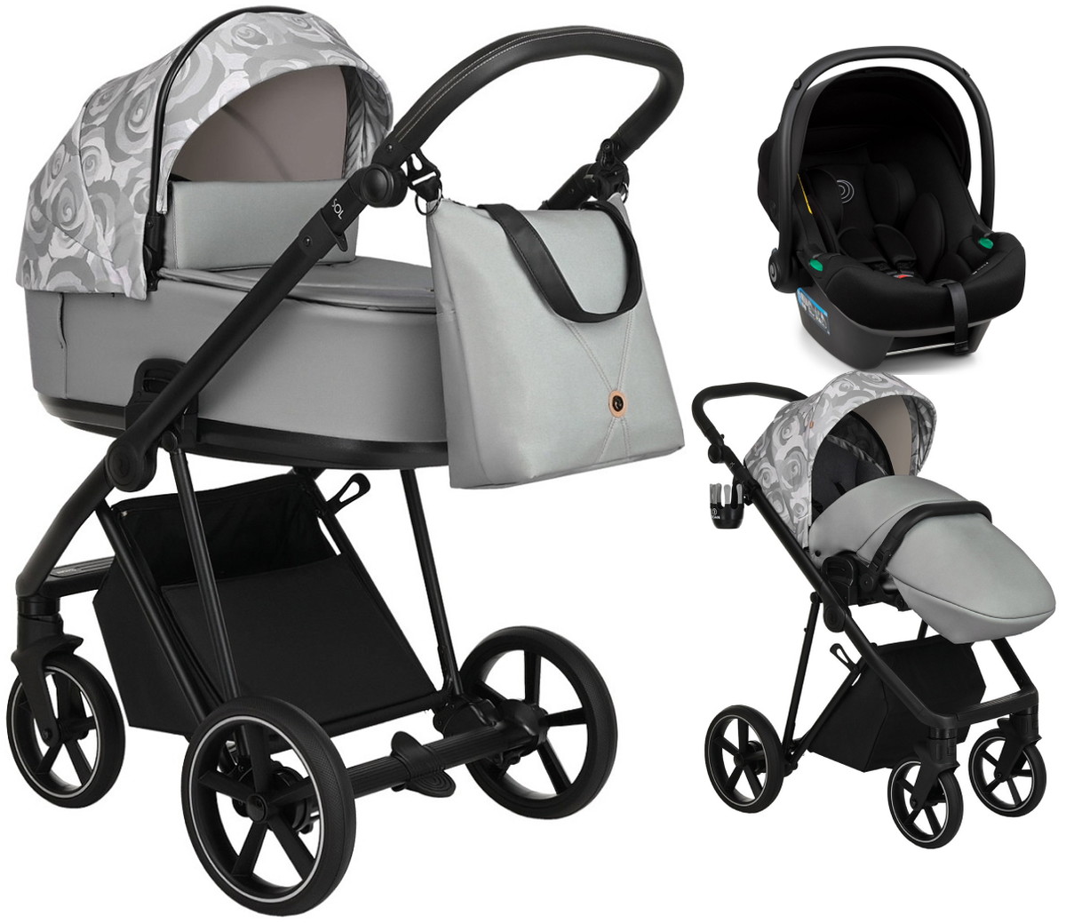 Детская коляска Roan Sol Flowers 3 в 1 с автокреслом Tutis Elo Lux Black RSF/5002 Gray/Black