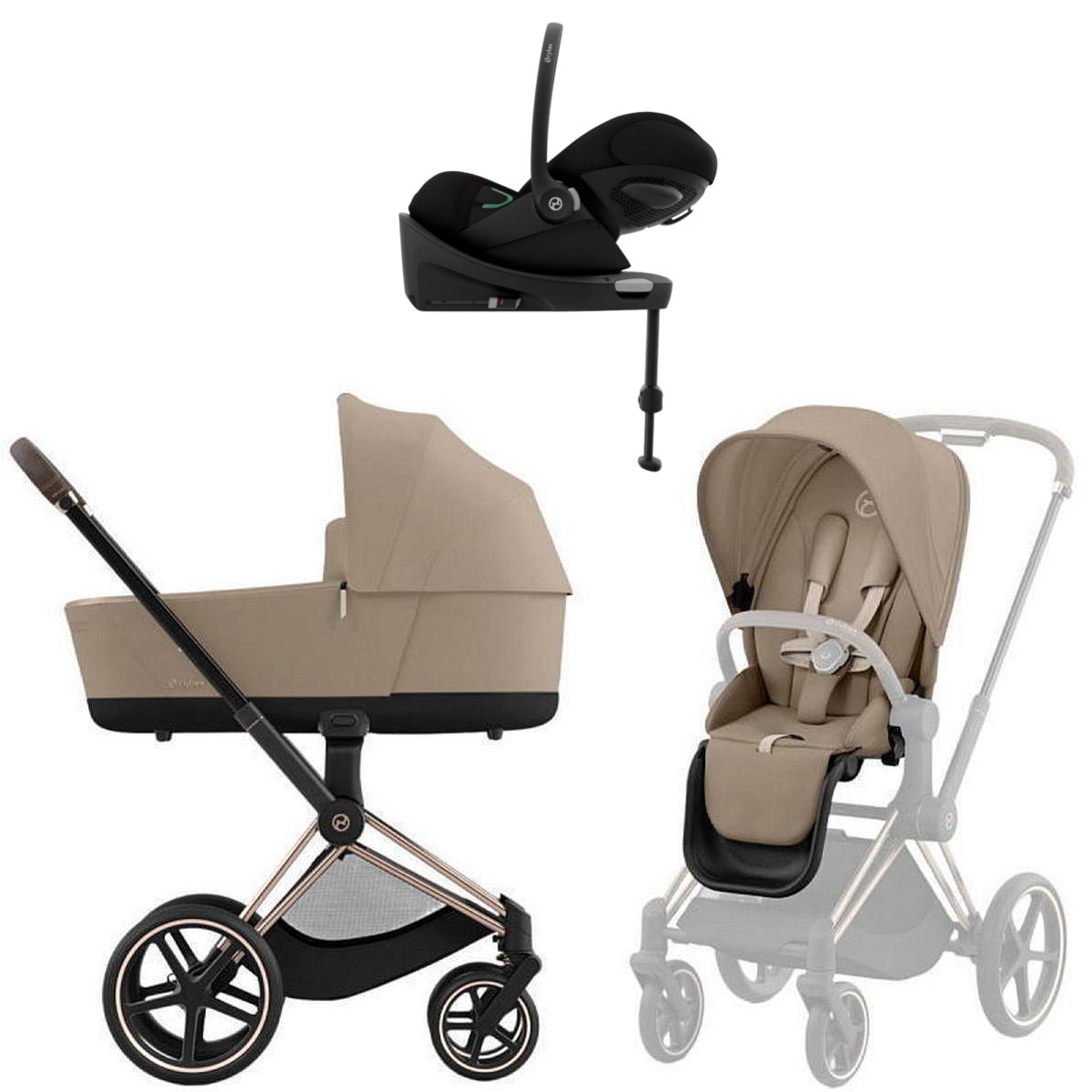 Коляска Cybex Priam IV Rosegold complete Cloud G Moon Black Plus Base G3 4 в 1 Cozy Beige