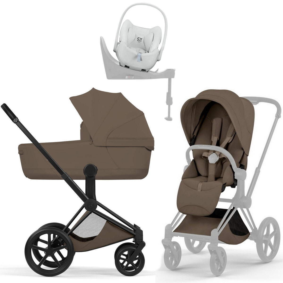 Коляска Cybex Priam V Matt Black Style Cloud T Urban Mobility White Base T 4 в 1 Coconut Brown