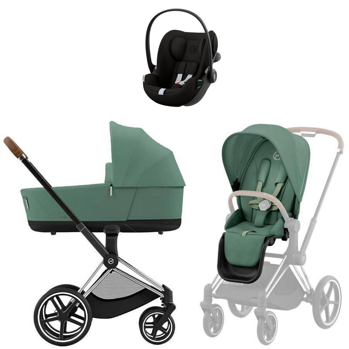 Коляска Cybex Priam IV Chrome Brown complete Cloud G3 Magic Black 3 в 1 Leaf Green