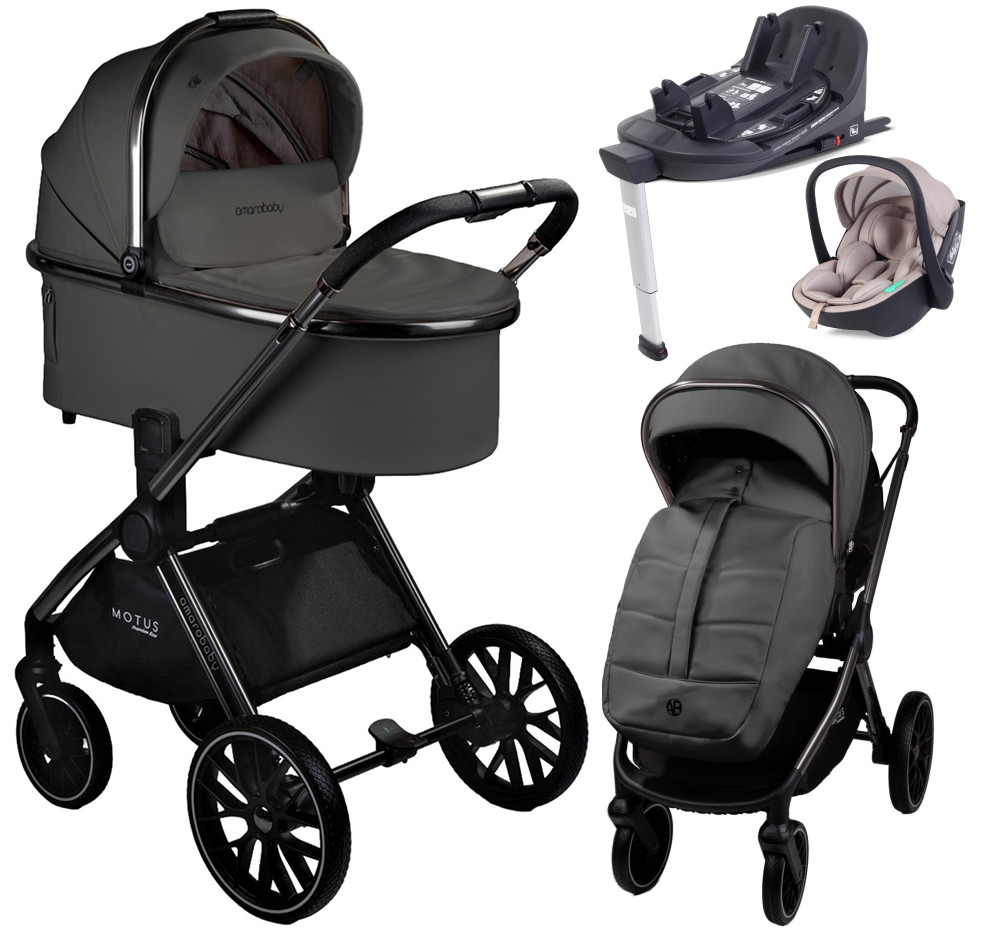Детская коляска AmaroBaby Motus Premium Ecco 4 в 1 с автокреслом Rant Miro Beige и базой серый