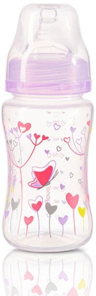 Бутылочка антиколиковая BabyOno c широким горлышком 240 мл розовый/бабочки