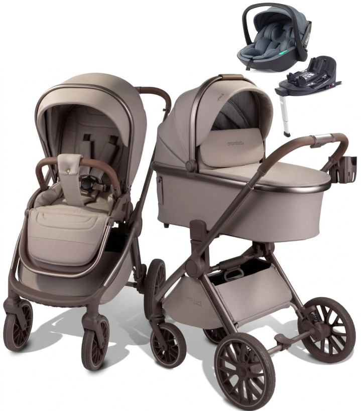 Детская коляска AmaroBaby Motus Premium Ecco Exclusive 4 в 1 с автокреслом Rant Miro Graphite и базой мокко