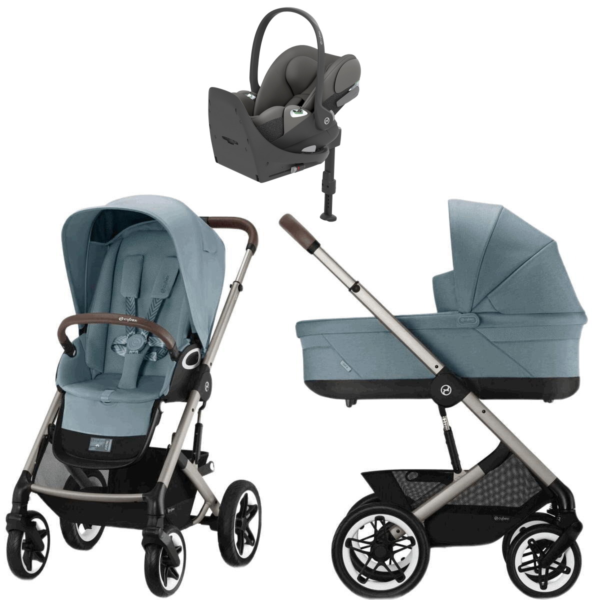 Коляска Cybex Talos S Lux TPE complete Cloud T Mirage Grey Base T 4 в 1 Stormy Blue с дождевиками