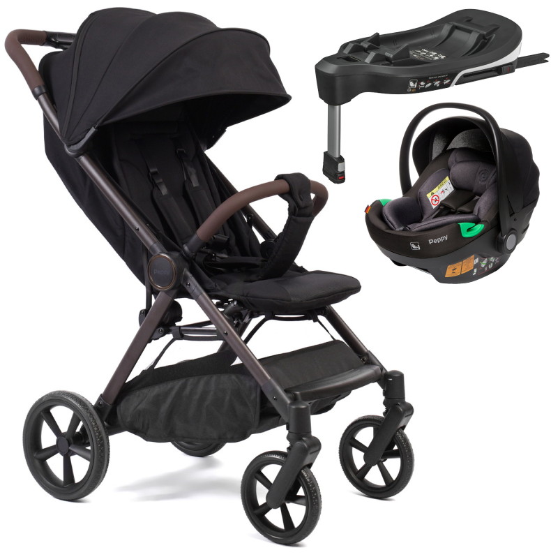 Прогулочная коляска Peppy Vigo с автокреслом First Black и базой Black черный