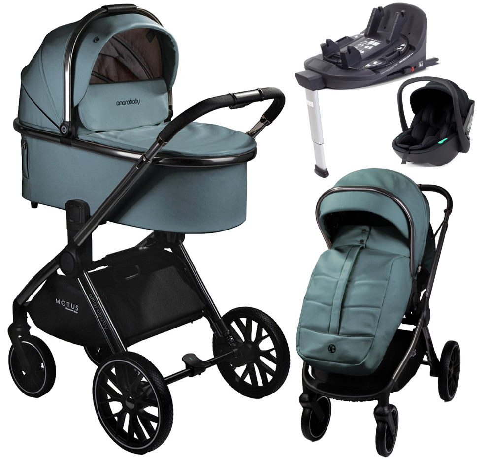 Детская коляска AmaroBaby Motus Premium Ecco 4 в 1 с автокреслом Rant Miro Black и базой лагуна