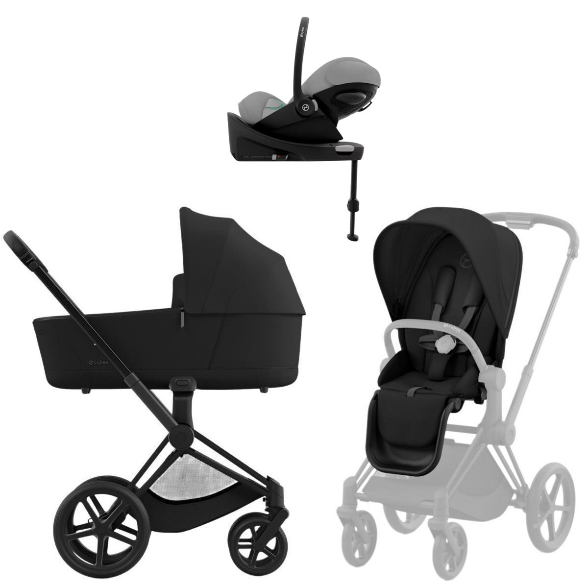 Коляска Cybex Priam IV Matt Black complete Cloud G Stone Grey Plus Base G 3 в 1 Sepia Black