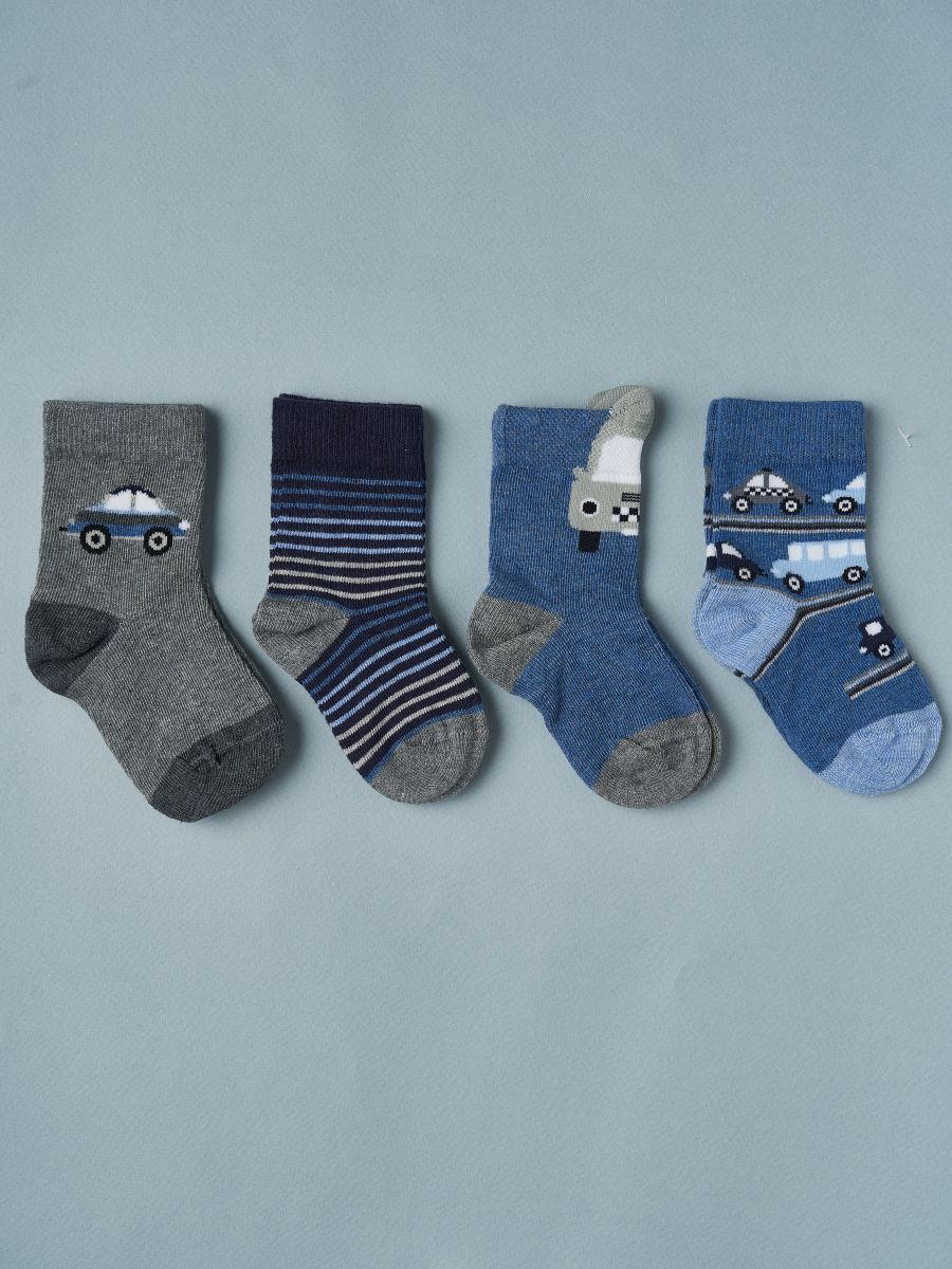 Носочки тонкие Little Star Ассорти Машинки 4 шт 3062 (ЧЗ-мз) синий, темно-серый, полоски, машинка, 10 см 1