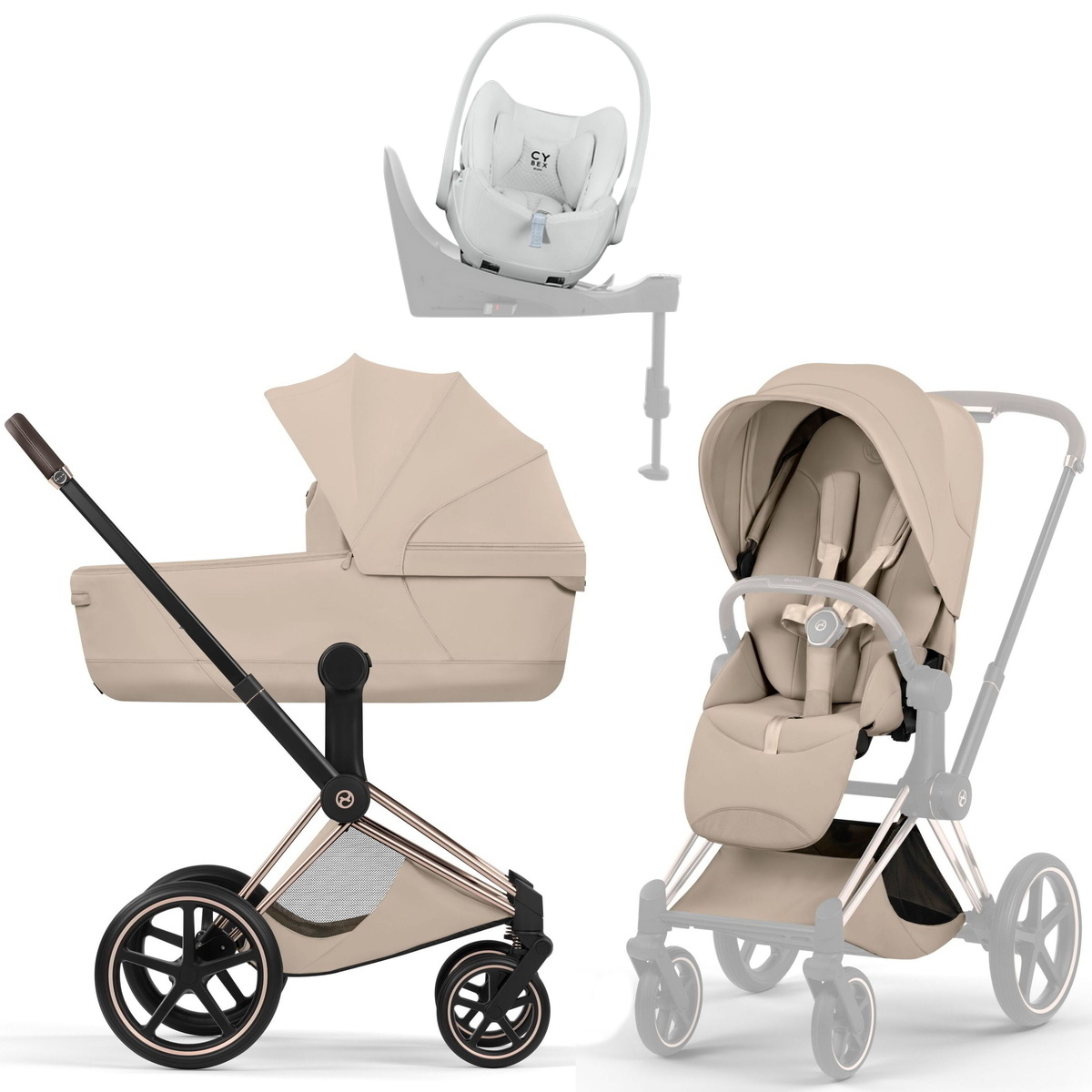 Коляска Cybex Priam V Rosegold Style Cloud T Urban Mobility White Base T 4 в 1 Cozy Beige