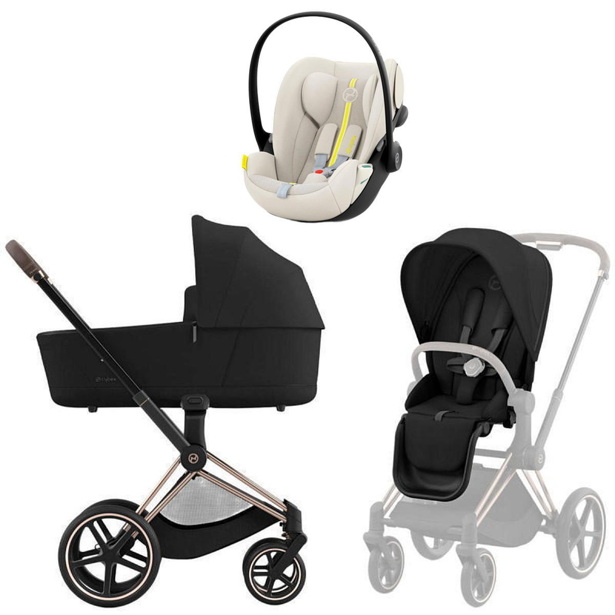 Коляска Cybex Priam IV Rosegold complete и автокресло Cloud G i-Size Seashell Beige Plus 3 в 1 Sepia Black
