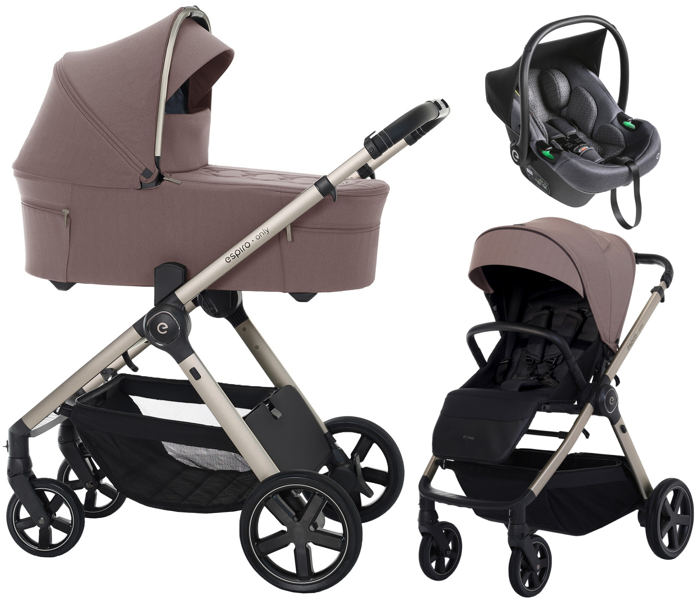Детская коляска 3 в 1 Espiro Only 2026 и автокресло Pi Graphite 508 nude brown