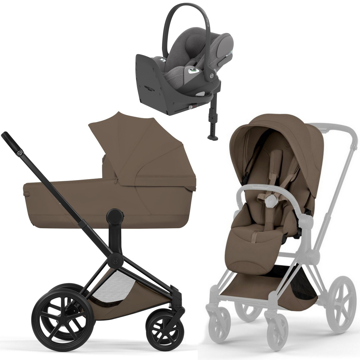 Коляска Cybex Priam V Matt Black Style Cloud T Mirage Grey Plus Base T 4 в 1 Coconut Brown