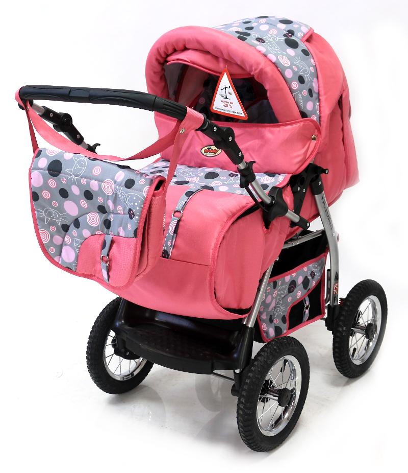 Детская коляска трансформер Teddy (BartPlast) Victoria PKL Alu 14 розовый-кошки