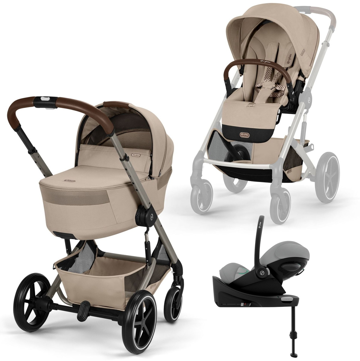 Коляска Cybex Balios S Lux Fold Cot TPE Cloud G3 Stone Grey Plus Base G3 4 в 1 Almond Beige с дождевиками